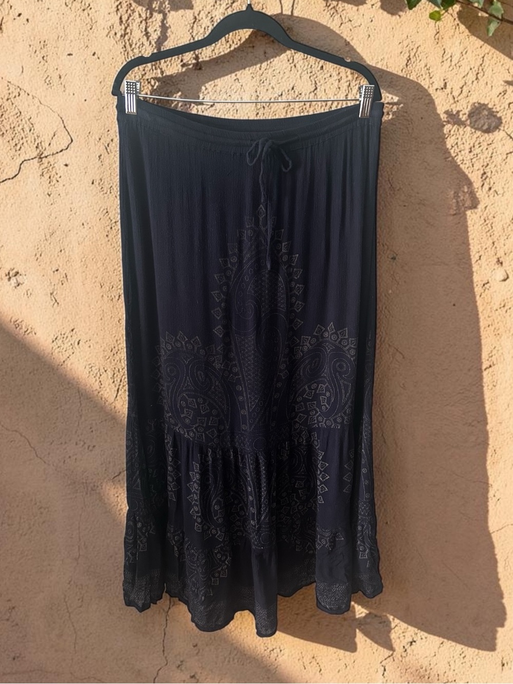 Earthbound Trading Co Navy Blue Paisley Print Tiered Maxi Skirt Small